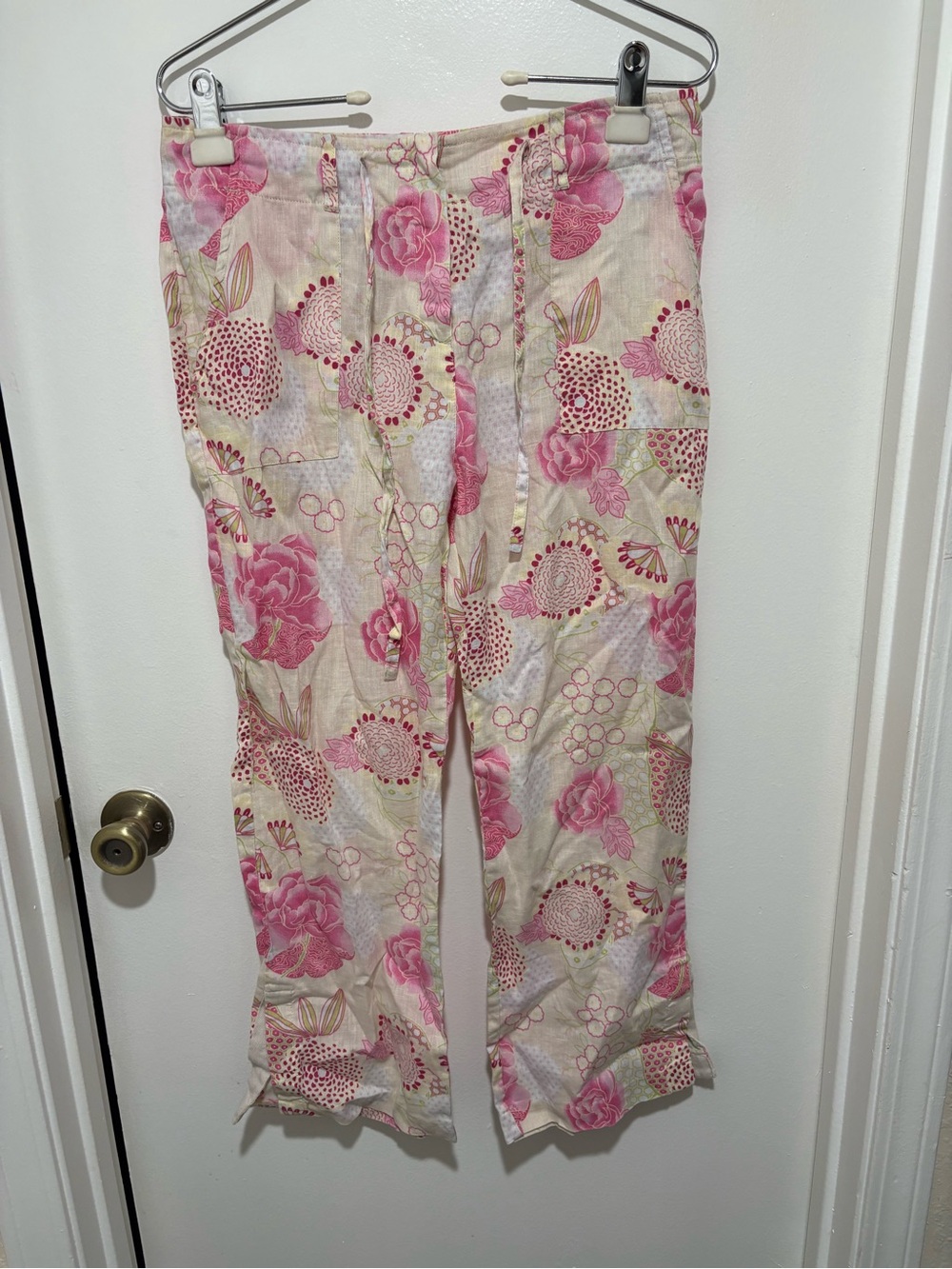 Cambridge Dry Goods Cream and Pink Floral Linen Pants